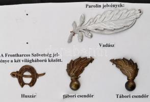 cca 1930 Frontharcos szövetség és tábori csendőrség jelvényei. 7 db jelvény kartonlapon. / Military ...