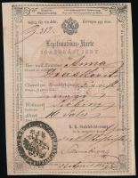 1857 Soproni közigazgatási terület igazolási jegy 6kr okmánybélyeggel / Bilingual ID