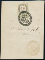 1857 Soproni közigazgatási terület igazolási jegy 6kr okmánybélyeggel / Bilingual ID
