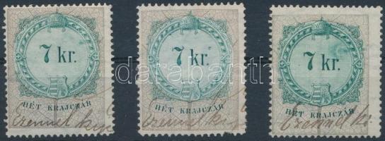 1881 3 db 7kr vésésjavítással / 3 x 7kr with retouches