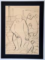 Diószegi Balázs (1914-1999): Család, tus, papír, jelzett, paszpartuban, 42,5×29,5 cm