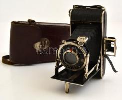 Certo Certix 4,5x6 cm kamera Steibheil Actinar 1:4,5/10,5 cm objektívvel F. Deckel Compur zárral, bőrtokban / Vintage quality camera