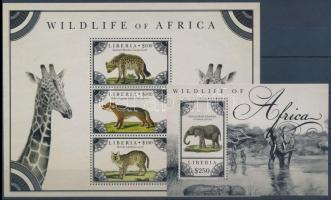 Afrikai vadállatok kisív  + blokk, Wildlife of Africa  minisheet + block