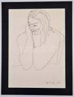 Diószegi Balázs (1914-1999): Gondolkodó, tus, papír, jelzett, paszpartuban, 42×30 cm