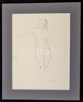 Belányi Viktor (1877-1955): Akt, tus, papír, jelzett, paszpartuban, 28×21 cm