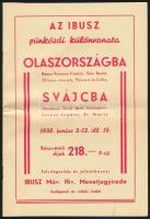 1938 IBUSZ utazási prospektus, programtervekkel, borítékkal, 16p