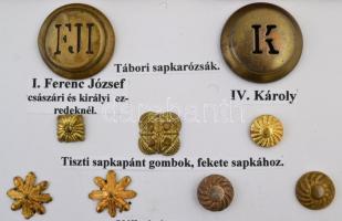 1914-1918 I. világháborús relikvia tétel: sapkajelvények, tiszti síp, rangjelző csillagok. Szépen ad...