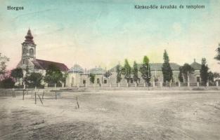 Horgos, utcakép, Kárász-féle árvaház és templom. Donáth Andor kiadása / street view with the orphanage and the church