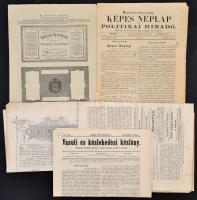 1876-1883 Vegyes folyóirat tétel, 6 db:   1876 Képes Néplap és Politikai Hiradó. Mulattató és tanulságos ujság a magyar nép számára. IV. évf. 1. szám, mutatványszám, 1876. január 1. Bp., Franklin-Társulat-ny., 8 p. Korabeli reklámokkal.  1876 Közegészségi Lapok. III. évf. 28. szám, 1876. február 15. Főmunkatársak: Dr. Kelen József, Dr. Tóthfalusi Gyula. Szerk.: Széll Lajos. Bp., Hunyadi Mátyás-ny., 37-48 p. Két gyűrött lappal. Benne Deák Ferenc halálhírével. Korabeli reklámokkal.  1881 A Színpad. XIII. évf. 20 sz.,1881. szept. 16. Szerk.: Rajkay F. I. Bp., Fanda József, 81-84 p.  1882 Vasuti és közlekedési közlöny. XIII. évf. 146. sz., 1882. december 8. Bp., Pesti Könyvnyomda Rt., 887-894 p. Részben felvágatlan példány.   1883 Az Építésipar. Műszaki hetilap. VII. évf. 2-315. sz. 1883. Január 14. A kiadótulajdonosok képviselője: Pártos Gyula. Szerk:: Ney Béla. Bp., Fanda József, 9-16 p. Korabeli reklámokkal. Benne a 12. oldalon az Ybl-album táblájával, felvágatlan példány.  1883 Központi Értesítő. Kiadja a Földmívelés-, Ipar- és Kereskedelmi M. Kir. Ministerium. VIII. évf. 6. sz., 1883. Január. 21. Bp., Légrády-ny., 4 sztl. lev.   Többségében jó állapotban.