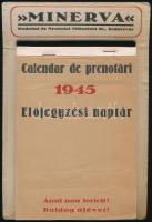 1945 Minerva Irodalmi és Nyomdai Műintézet Rt. Kolozsvár előjegyzési naptár, bejegyzésekkel