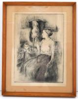 Glatz Oszkár (1862-1958) - Prihoda István (1891-1956): Fonás, rézkarc, papír, jelzett, paszpartuban,...