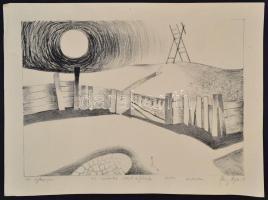 Dékány Ágoston (1948-2015): Ásatás, litográfia, papír, jelzett, számozott (15/3), 43×58 cm