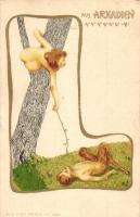 Aus Arkadien V. B & S Wien Serie No. 1040. Art Nouveau litho s: Raphael Kirchner (EK)