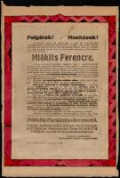 1922 Schima András (Bandi) (1882-1959): Szavazz a szociáldemokrata Miákits Ferencre. Győr II. választókerület. VÁlasztási plakát, rajzolt kerettel. Akvarell, hátoldalt jelzett. Karton méret: 26x38 cm