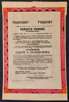 1922 Schima András (Bandi) (1882-1959): Szavazz a szociáldemokrata Miákits Ferencre. Győr II. választókerület. Választási plakát, rajzolt kerettel. Akvarell, Karton méret: 26x38 cm + hozzá kapcsolódó újság