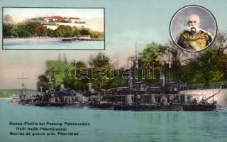 Dunai Flottilla Péterváradnál, Ferenc József császár. Singer J. kiadása / Donau-Flottille bei Festung Peterwardein, Franz Josef / Hungarian Danube Fleet river guard ships, Franz Joseph