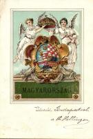 1899 Magyarország. Angyalos címeres litho művészlap / Hungarian coat of arms. angels. litho
