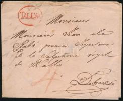 ~1830 Portós levél / Unpaid cover red/piros "TÁLLYA" - Debrecen (Gudlin 500 p)
