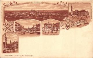 Sopron, Oedenburg; Várkerület, tér, Liszt szobor, színház, Vársoház. Kunstanstalt Karl Schwidernoch No. 1565. Art Nouveau, floral, litho