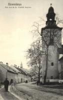 Körmöcbánya, Kremnica; Alsó utca, Szent Erzsébet templom / street view with church  (Rb)