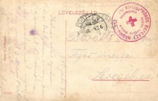 Pöstyén, Piestany; Erzsébet úr, keretes lap + Vöröskereszt Hadikórház pecsét / Elisabeth Strasse / s...
