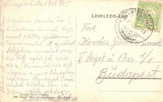 Várpalota, vasútállomás gőzmozdonnyal és vasutasokkal. Lechner Gyula kiadása