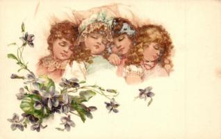 2 db régi gyerek motívumlap, angyalok / 2 pre-1945 child motive cards, angels. Schmidt Edgar