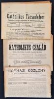 1882-1889 Vegyes egyházi lapok, 3 db:  1882 Katholikus család. I. évf. II. (mutatvány)szám. 1882. április 16. Szerk.: Viszolay István. Bp., Neuer M.-ny., 8 p. Korabeli reklámokkal. 1882 Katholikus Társadalom. Társadalmi, tanügyi szépirodalmi és ismeretterjesztő hetilap. II. évf. 7. szám, 1882. február 11. Szerk.: Mayer J. Arno, Viszolay István. Bp., Neuwald Illés, 8 p. Korabeli reklámokkal. 1889 Egyházi közlöny. A magyar katholikus papság részére. I. évf. 9 szám. Szerk.: Dedek Crescens Lajos. Bp., Szent István kath. műintézet-ny, 169-184 (hasábok.) Korabeli reklámokkal, kissé szakadozott, egy ív kétszer van meg benne.