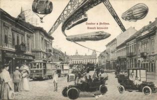 1911 Zombor, Sombor; Kossuth Lajos utca a jövőben, montázslap. kiadja Kaufmann Emil / street, in the future montage (EK)