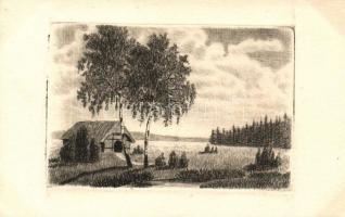2 db régi rézmetszet művészlap / 2 pre-1945 copperplate art postcards