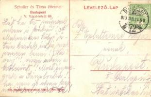 Budapest V. Schuller és Társa éttermei, belső. Váci körút 68. (mai Bajcsy-Zsilinszyk út)