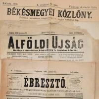 1882-1883 Vegyes Békés megyei lapok, 3 db: 

1882 Ébresztő. Társadalmi, ipar, kereskedelmi, tanügy...