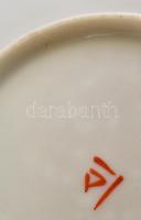 2 db porcelán csésze+alj, kézzel festett, jelzett, kopásokkal, d: 10 ill. 14 cm