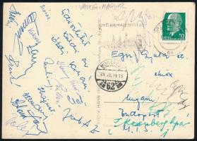 Az Ózdi Kohász labdarúgócsapat tagjai által aláírt képeslap Drázdából. (Kemény, Katona, Hajner, Széraz, Szilasi...) / Autograph signed postcard of Hungarian football team.