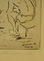 Borsos Miklós (1906-1990): Csobbanás. Rézkarc, papír, jelzett, üvegezett keretben, 19,5×29 cm