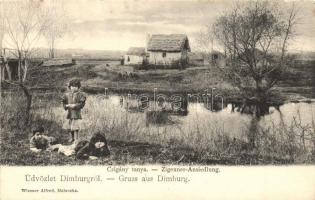 Dimvár, Dimburg, Suchohrad; Cigány-tanya a falu szélén / Zigeuner Ansiedlung bei Dimburg / gypsy ranch