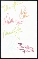 A FONOGRÁF együttes tagjainak aláírása papírlapon (Tolcsvay, Szörényi, Németh, Móricz, Bródy)