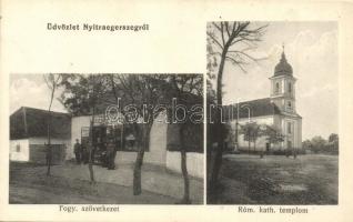 Nyitraegerszeg, Jelsovce; Fogyasztási szövetkezet, Római katolikus templom / cooperative shop, church