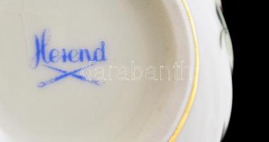 Herendi porcelán virágmintás ékszertartó dobozka, kézzel festett, jelzett, hibátlan, d: 7 cm, m: 4 c...