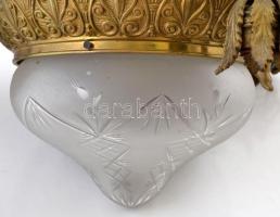 Puttós réz csillár, hibátlan üvegburával, 2 db falikarral, d: 48 cm