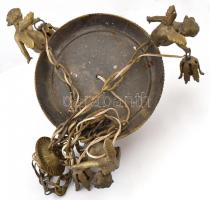 Puttós réz csillár, hibátlan üvegburával, 2 db falikarral, d: 48 cm