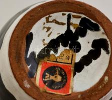 Gorka Lívia (1925-2011): Narancssárga csíkos váza, festett, mázas kerámia, jelzett (Iparművészeti Vá...