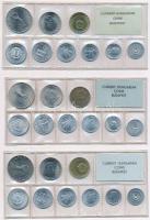 1974. 2f-10Ft (9xklf) + 1975. 2f-10Ft (9xklf) + 1976. 2f-10Ft (9xklf), 3db érmés forgalmi sor fóliat...