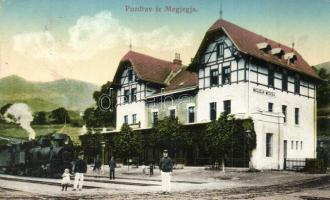 Megjegja, railway station with locomotive / Bahnhof (EK)