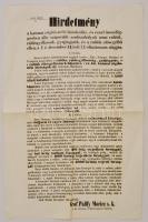 1862 Dunántúli megyékben bevezetett statáriumról szóló hirdetmény 33x54 cm
