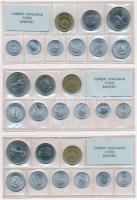 1971. 2f-10Ft (9xklf) + 1972. 2f-10Ft (9xklf) + 1973. 2f-10Ft (9xklf), 3db érmés forgalmi sor fóliat...