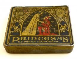 Princesas szivarka fém doboza, kopásnyomokkal, 9x8x1,5 cm