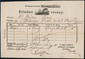 1868 A Középdunai Gőzhajózási Társaság fuvarlevele. Ritka. / Bill of fright of Middle-Danube Steamship Company.