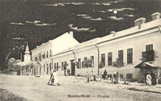 Buziás-fürdő, Fő utca, Községháza, este. Heksch Manó kiadása / main street, town hall, spa, night