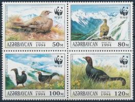 WWF Kaukázusi nyírfajd sor 4 FDC-n + négyestömb WWF: Caucasian black grouse set on 4 FDCs + block of...